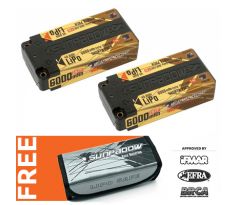 Sunpadow Set 2x Shorty LiPo Battery 7.6V 2S HV 6000mAh 100C/50C + Free Safety Bag