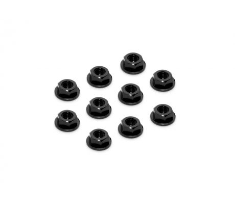 ALU NUT M4 WITH SERRATED FLANGE - BLACK (10)