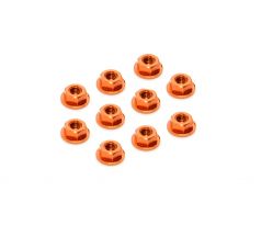 ALU NUT M4 WITH SERRATED FLANGE - ORANGE (10)