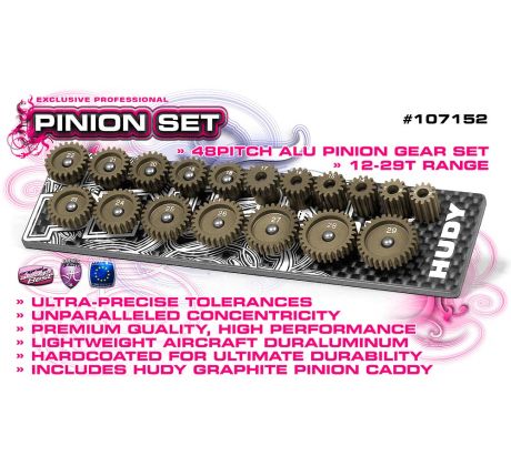 SET OF 18 ALU PINIONS 48P WITH CADDY 12T ~ 29T